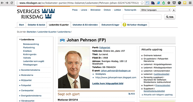 Bild 34: Profilsida för en riksdagsledamot.